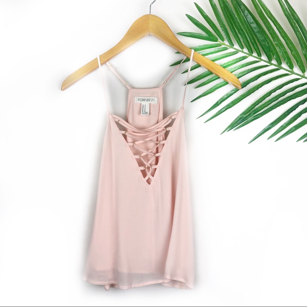 Forever 21 Pink Cami Criss Cross Detail Medium - Picture 1 of 4